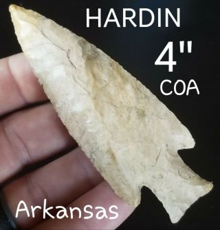 4 " Beveled Hardin Arrowhead Spear Point Authentic Native Indian Artifact Arkansas