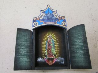 Retablo Nicho 9 - Mexican Folk Art - 7x14x3 In.  - Virgen De Guadalupe - Artist Painted