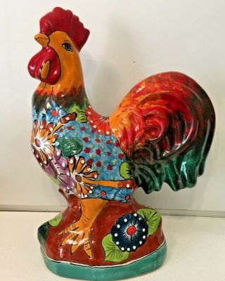Talavera Rooster Mexican Pottery Xl 20 " Folk Art Figure Kitchen Farm Decor