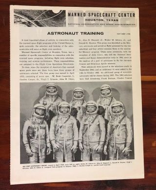 Nasa Manned Spacecraft Center Mercury Astronaut Training Fact Sheet 1960s Texas