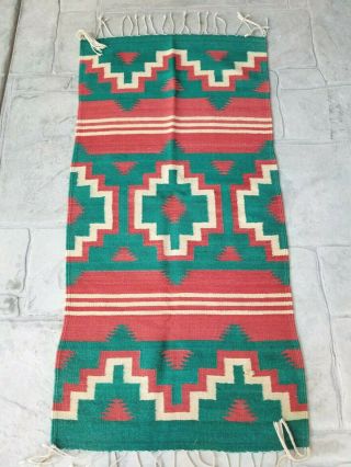 Vintage Navajo Rug Red Green Wool 55 " X 28 " Runner Carpet Vibrant Colors