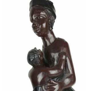 Ghana Mom & Child Family Ebony Wood Carving,  Statue,  Sculpture African Folk Art
