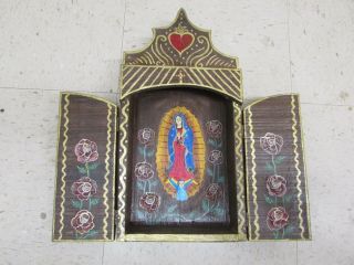 Retablo Nicho 4 - Mexican Folk Art - 7x14x3 In.  - Virgen De Guadalupe - Artist Painted