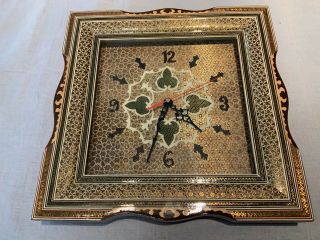 Persian Hand Painting Khatam Inlaid Handmade Clock 13”x13”