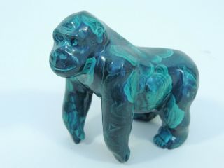 Malachite Polished Stone Congo Gorilla 3 1/4 " Animal Carving Sculpture Figure