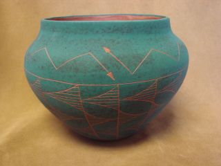 Native American Acoma Indian Pottery Hand Painted Pot By Js Lewis