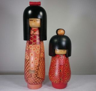 31cm691g/22cm523g Cute Kokeshi Doll By " Kazuo Takamizawa ".  Japanese Crafts.