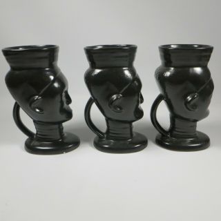 TRADER VIC ' S 1963 Coffee Grog Short Headdress Tiki Mug Set of 3 Ceramic Red Wing 3