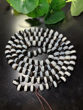Royal Tibetan Natural Agate Dzi Line Healer Medicine Beads Necklace！ D822