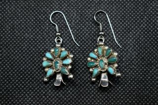 Vintage Navajo Turquoise Cluster And Sterling Squash Blossom Earrings