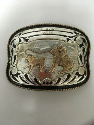 Cowboy Comstock Silver Silversmith Archview Rodeo Belt Buckle Calf Roping Award