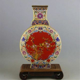 China Antique Porcelain Colour Enamels Qing Yongzheng Flowr Bird Bian Vase