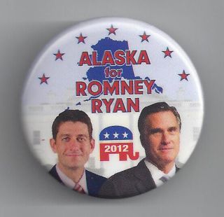 2012 Romney & Ryan Small 1 1/2 " Alaska Jugate Picture Campaign Button