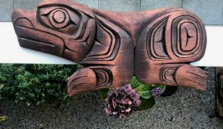 Northwest Coast Native Art Frog plaque carving signed 2