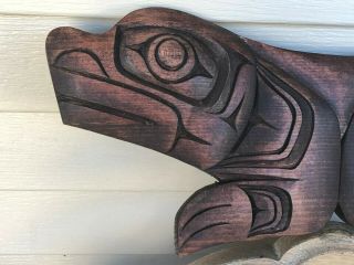 Northwest Coast Native Art Frog plaque carving signed 3