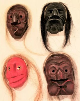 Set Of Four 5 - 6 " Native American Style Wooden Masks False Face