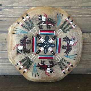 Native American Indian - Navajo Hand Painted Cochiti Drum - Buffalo People - Glen Nez