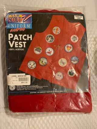 Red Cub Scout Patch Vest Size Youth Large In Package