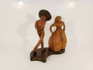 Jose Pinal Dancing Couple Wood Carving J.  Pinal Signed Mexico Folk Art Statue