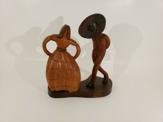 JOSE PINAL Dancing Couple Wood Carving J.  Pinal Signed Mexico Folk Art Statue 2