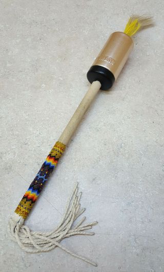 Hand Crafted Cut Beaded Native American Indian Nutmeg Shaker Gourd Dance Rattle