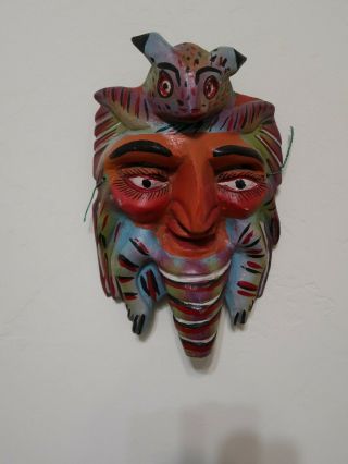 Primitive Ceremonial Mask - Guerrero Mexico Folk Art - Hand Carved/painted - Vtg