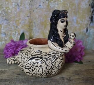 Lg Mermaid Clay Vase Tzintzuntzan Purépecha Indian Mexican Folk Art By Morales
