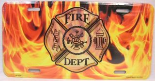 Fire Dept Fighter Flames License Plate Car Truck Tag Fireman Firefighter Rescue