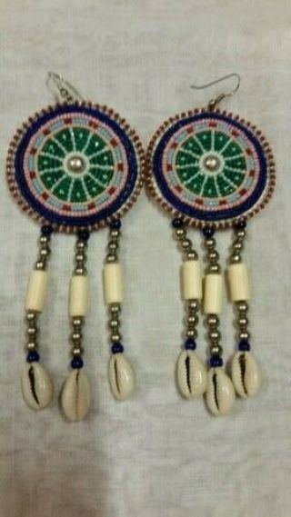 Native American Kiowa Beaded Medallion Earrings By Richard Aitson