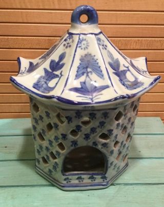Chinese Blue,  White Porcelain Lantern,  Birdhouse