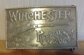 Winchester Rifle Signed Native American Sterling Silver Overlay Belt Buckle