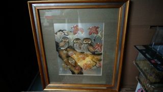 Japanese Chokin Art Yoshinobu Hara Signed B Artist 1983 Owls Copper/silver/gold