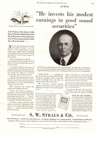1929 S.  W.  Straus & Co " How To Invest Money " Booklet First National Bank Print Ad