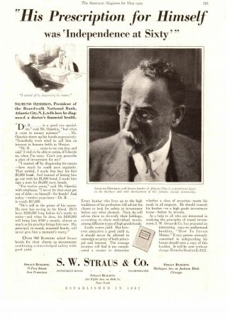 1929 S.  W.  Straus & Co.  Chicago " Independence At 60 " How To Invest Book Print Ad