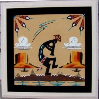 " Kokopelli Dancer " Sand Painting By Tammy Laughling Navajo In 21 " X21 " Oak Frame
