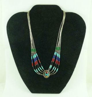 Vintage Sterling Silver S.  W.  Native American Navajo / Zuni Beaded Stone Necklace