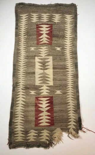 Vintage Navajo Native American Wool Rug Textile Early Mid - Century 55 " X 24 "