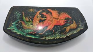 Vintage Russian Hand Painted Lacquer Box Troika Palekh Signed Osak.  A
