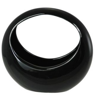 Japanese Ikebana Vase 7.  5 " H Ceramic Black Glossy Round Basket /made In Japan