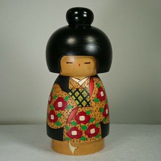 20cm/561g Cute Kokeshi Doll By " Kazuo Takamizawa ".  Japanese Traditinal Crafts.