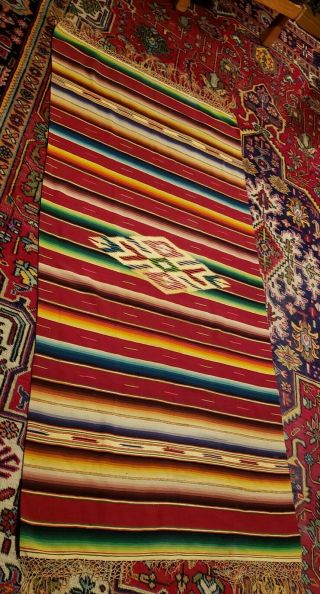 Old Vtg Mexican Saltillo Serape Blanket Rug Runner Wool Large 78 " X 36 "