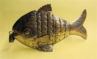 Antique Amulet - Pendant Large Fish Embossed Silver 835 /balaganda From Brazil
