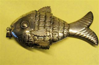 Antique Amulet - Pendant Large Fish Embossed Silver 835 /Balaganda from Brazil 2