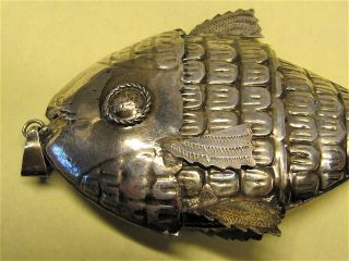 Antique Amulet - Pendant Large Fish Embossed Silver 835 /Balaganda from Brazil 3
