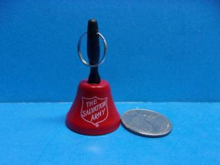 Red Salvation Army Bell Ornament Key Fob Ring Tin Metal 1.  75 " Tall Christmas