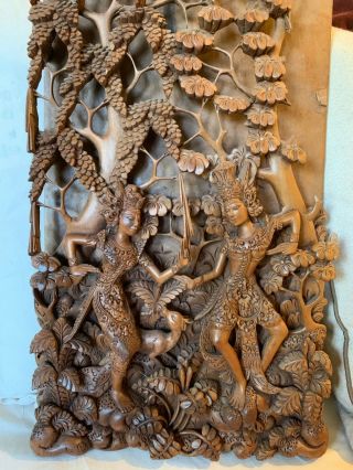 Vintage Balinese Hand Carved Wood Wall Panel Art Fine Carving - Exquisite