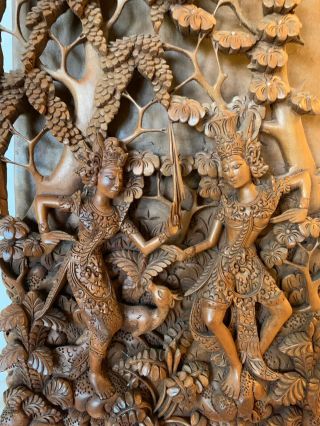 Vintage Balinese Hand Carved Wood Wall Panel Art Fine Carving - Exquisite 2