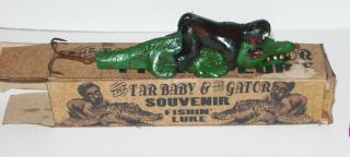 Vintage Black Americana Baby & Gator Novelty Souvenir Boxed Fishing Lure Set