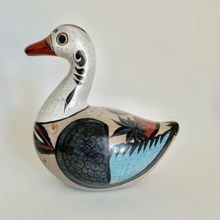 Vintage Tonala Burnished Jal Mexico Art Pottery Bird Duck Figurine 7.  5” L X 8” T