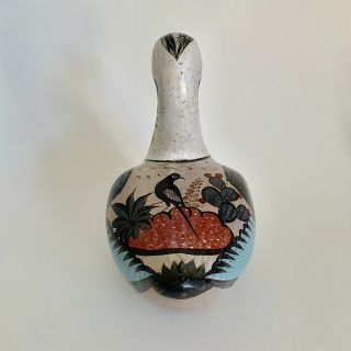Vintage Tonala Burnished Jal Mexico Art Pottery Bird Duck Figurine 7.  5” L X 8” T 2